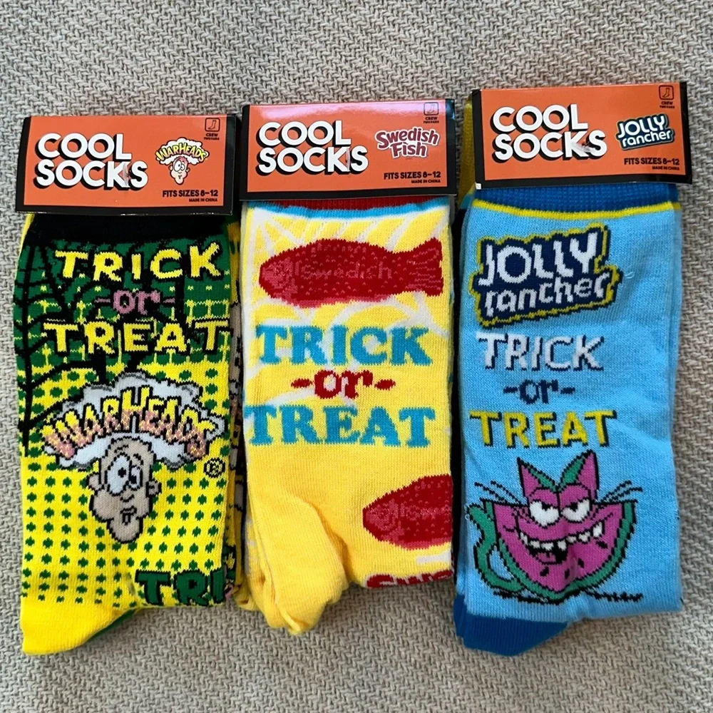 Cool Socks Candy 6 Pairs NWT Warheads Swedish Fish Jolly Rancher Halloween Fall